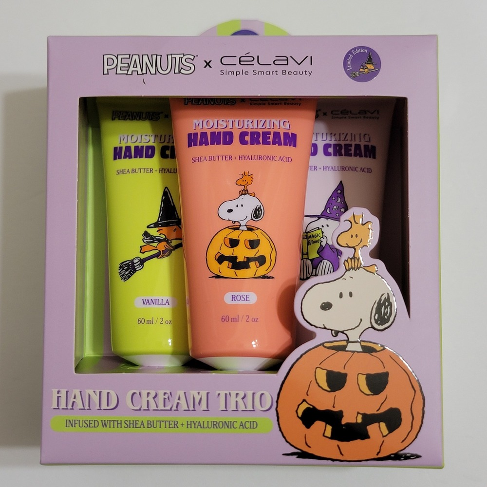 Celavi Peanuts Hand Cream Trio Unisex 6oz Multi NEW Halloween Snoopy Woodstock